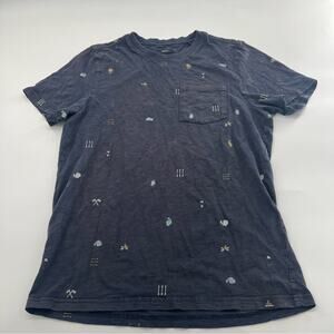 Prana Audi Crew Navy Blue Camping Pattern Men’s Slim Fit Short Sleeve T Shirt